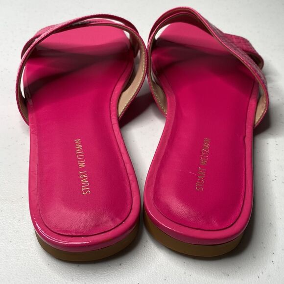 Stuart Weitzman Roza Flat Slide Sandal Pink Croc Embossed Leather 10.5 - Picture 5 of 13